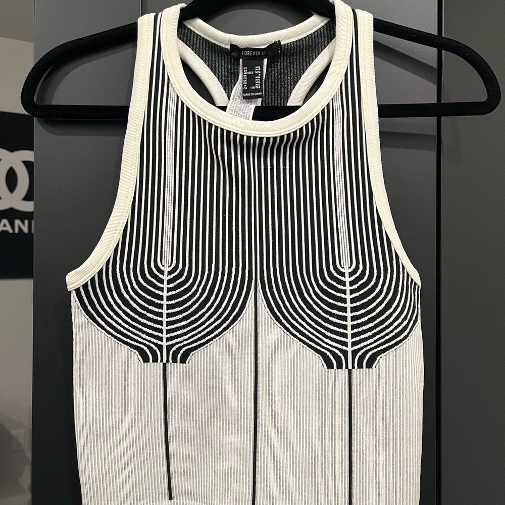 Women's Black and White Striped Top